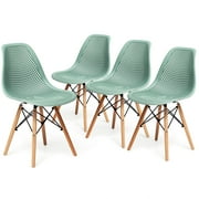 Costway Set of 4 Plastic Hollow Out Chair Mid Century Modern Wood-Leg Seat Green